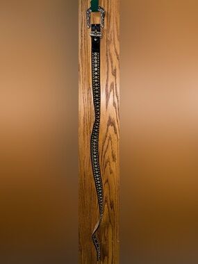 Studded Black Leather Belt with Silver Hardware